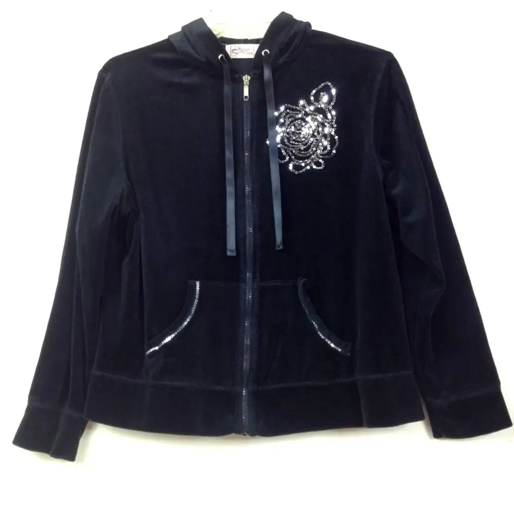 Vintage Cotton Velour Hooded Zip Front Jacket XL - Picture 1 of 8